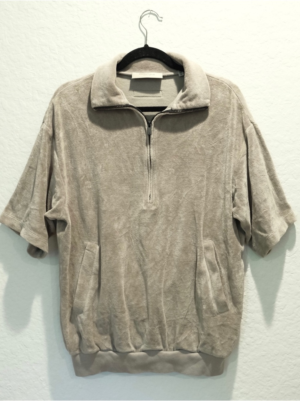 Fear of God Essentials Oversized Half Zip Velour Pullover Size XS Beige Gray - Picture 2 of 8